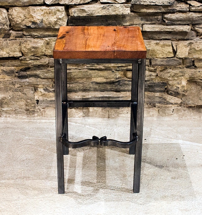 Square bar stool counter height-RIGHT PROPER - Industrial counter height stools reclaimed wood - Kitchen island bar stools backless