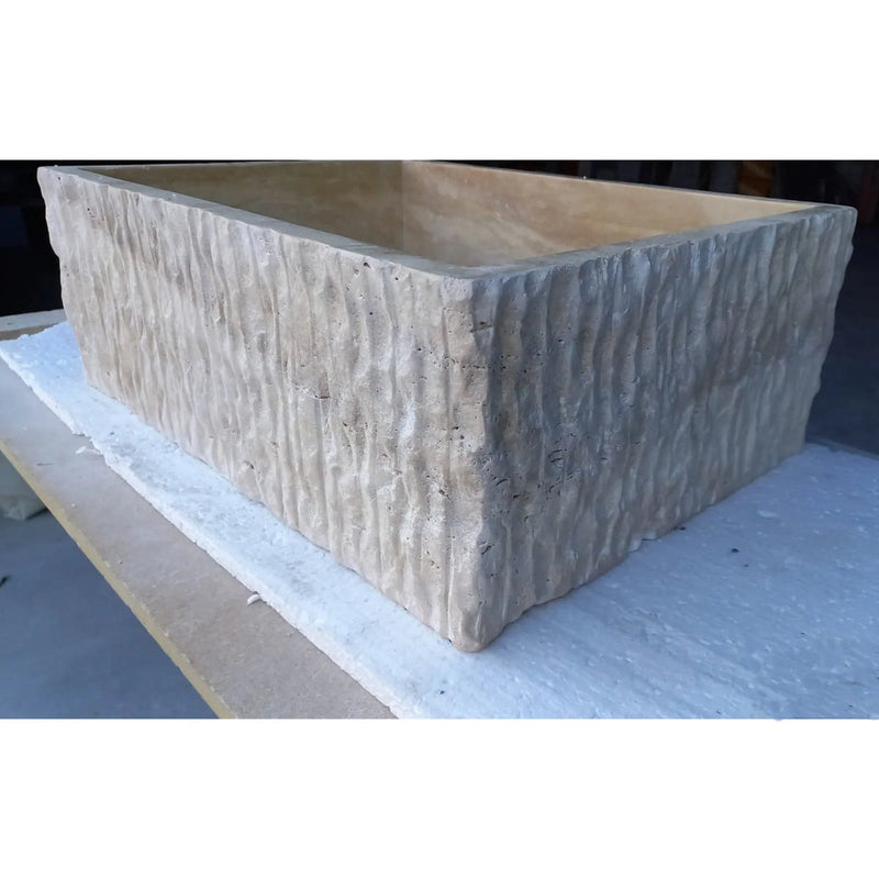 Travertine Rectangular Sink Natural Stone Above Vanity Bathroom Sink (W)23" (D)18" (H)8" profile view