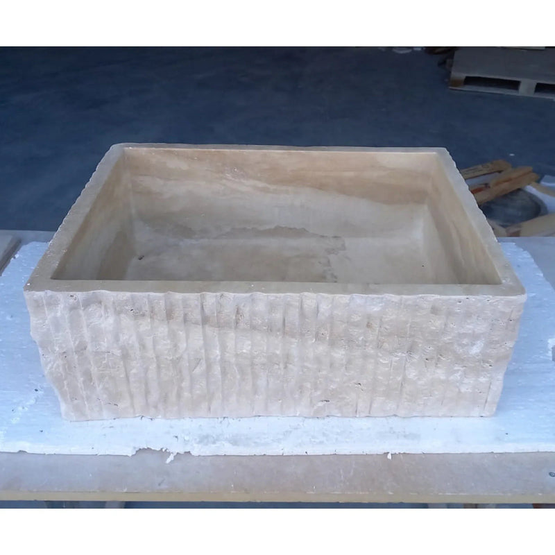 Travertine Rectangular Sink Natural Stone Above Vanity Bathroom Sink (W)23" (D)18" (H)8" angle view