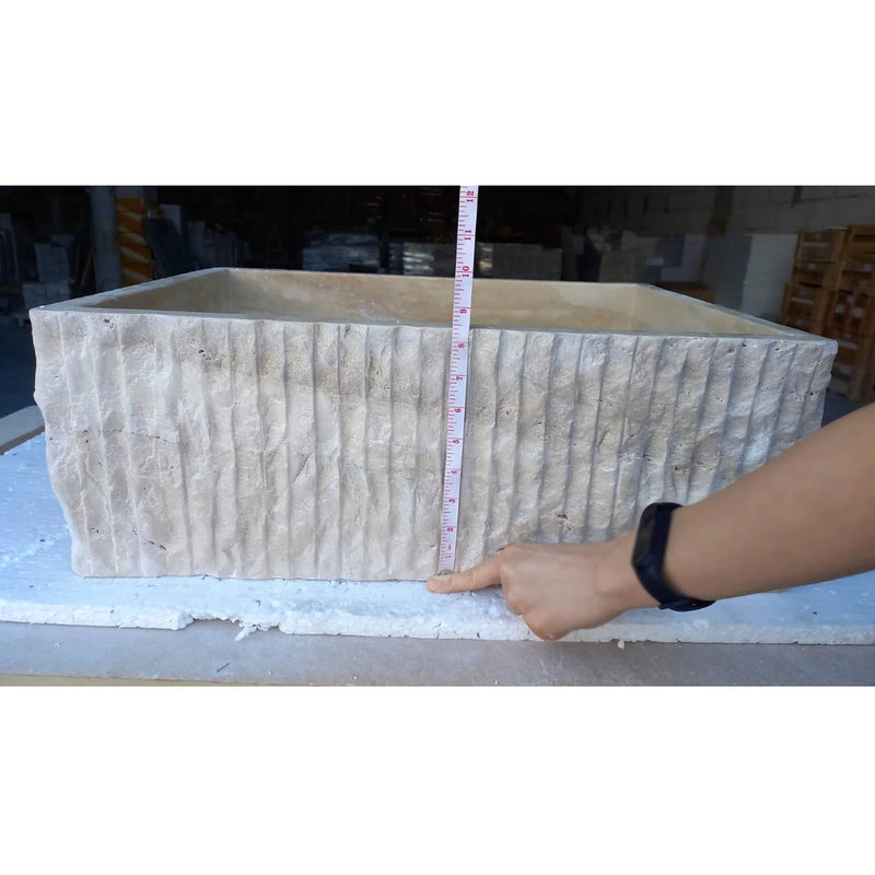 Travertine Rectangular Sink Natural Stone Above Vanity Bathroom Sink (W)23" (D)18" (H)8" height measure view