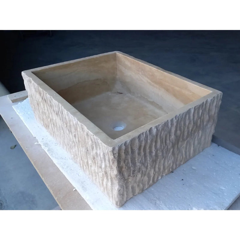 Travertine Rectangular Sink Natural Stone Above Vanity Bathroom Sink (W)23" (D)18" (H)8" angle view 