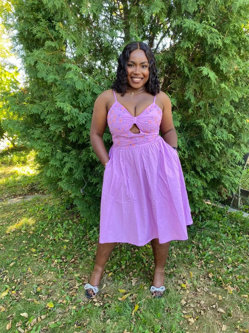 Placement Embroidered Corset Midi Dress with Sweet heart Neckline - XS to  2XL