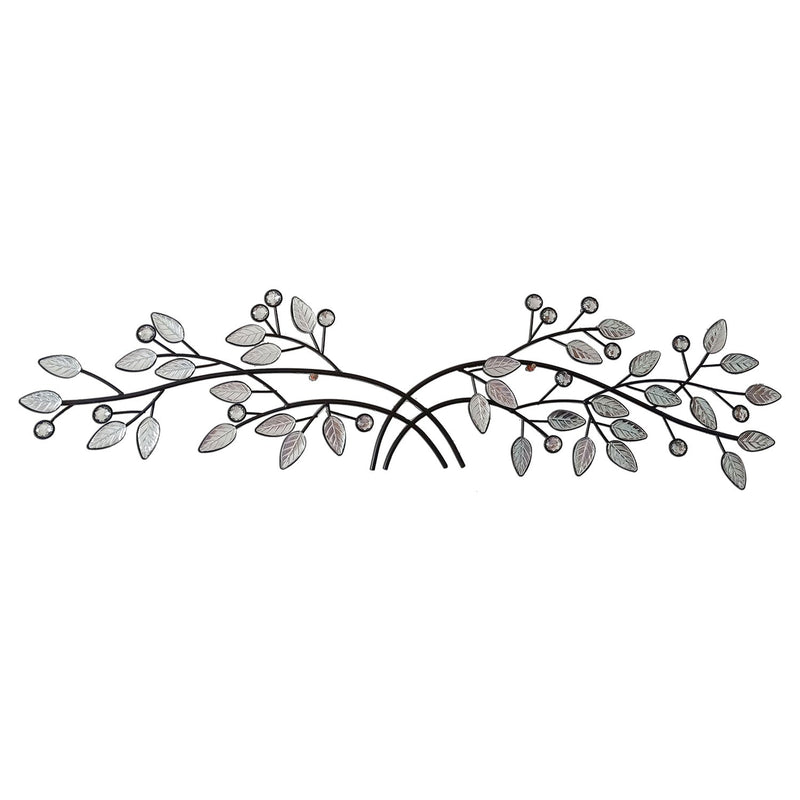 Premius Metal Branch With Crystal Leaves Wall Decor, Black, 40x10 Inches