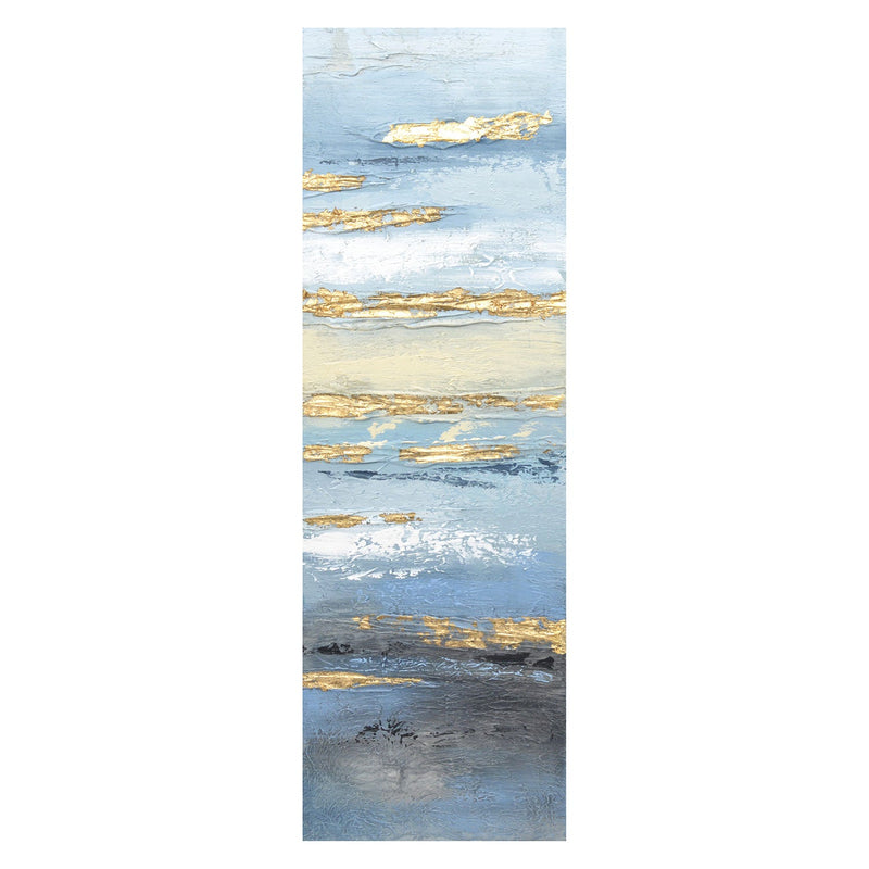 PREMIUS Wind And Water Abstract Hand Embellished Foil Canvas Wall Art, Blue-Gold, 12x35.5 Inches