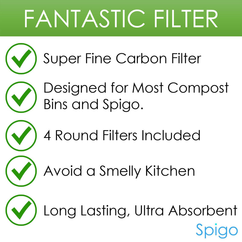 Spigo Round Replacement Compost Bin Carbon Filter Set, 4 Count, 5.25 Inches