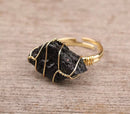 Raw healing stone rings wire wrapped - Adjustable gold ring