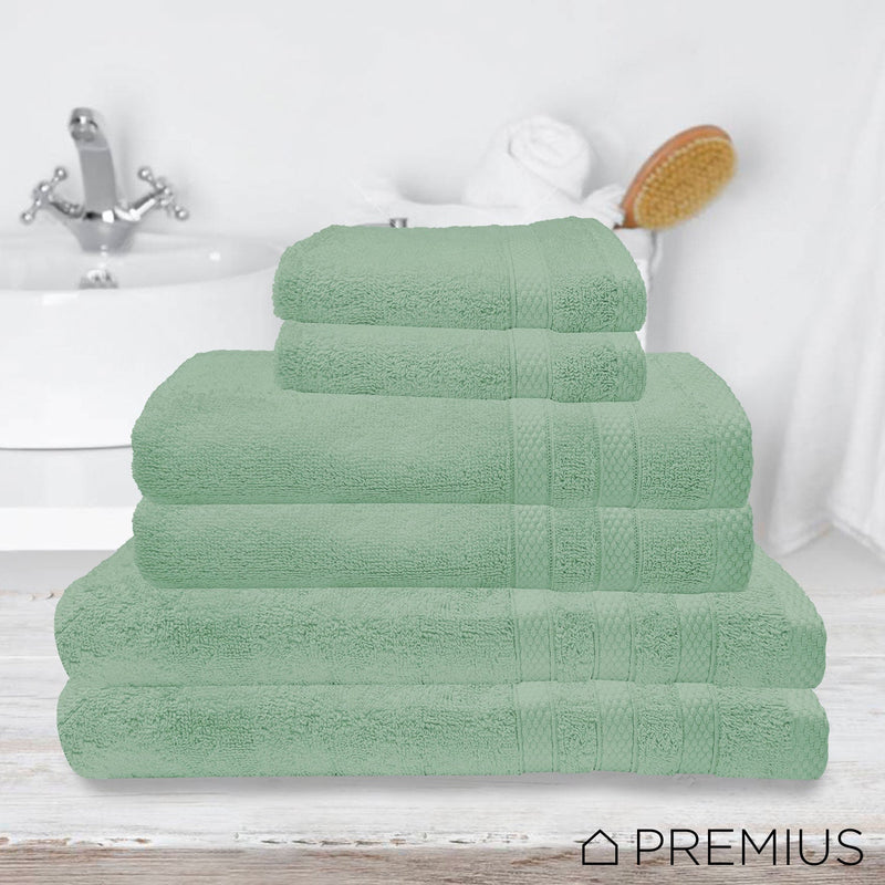 Premius Premium 6-Piece Combed Cotton Bath Towel Set, Granite Green