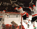 LCB Line (Bob Clarke/Bill Barber/Reggie Leach) Goal Philadelphia Flyers Autographed 16x20 Photo