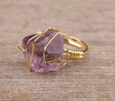 Raw healing stone rings wire wrapped - Adjustable gold ring