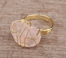 Raw healing stone rings wire wrapped - Adjustable gold ring
