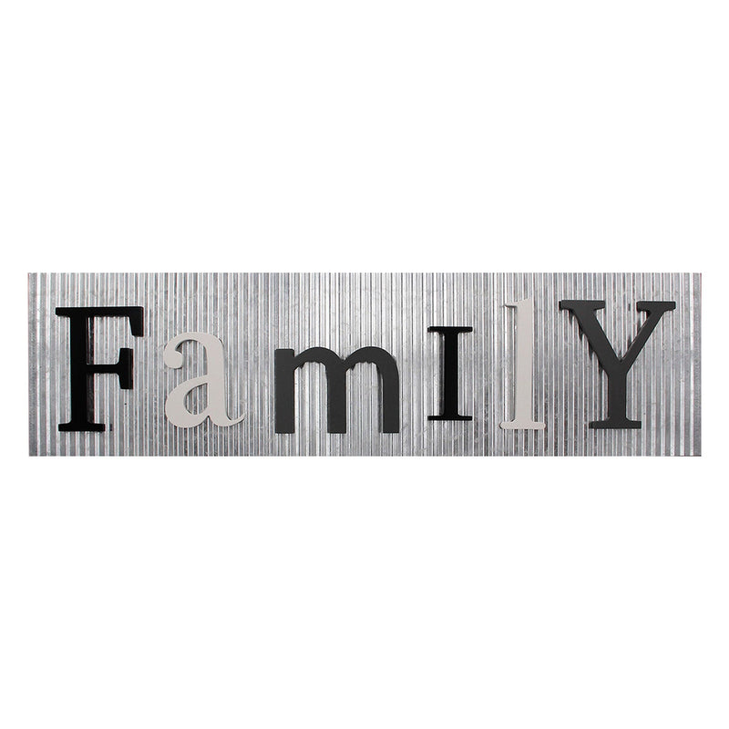 Premius Family Galvanized Metal and Wooden Wall Decor Plaque, 34.5x9.5 Inches