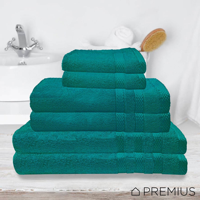 Premius Premium 6-Piece Combed Cotton Bath Towel Set, Teal Green