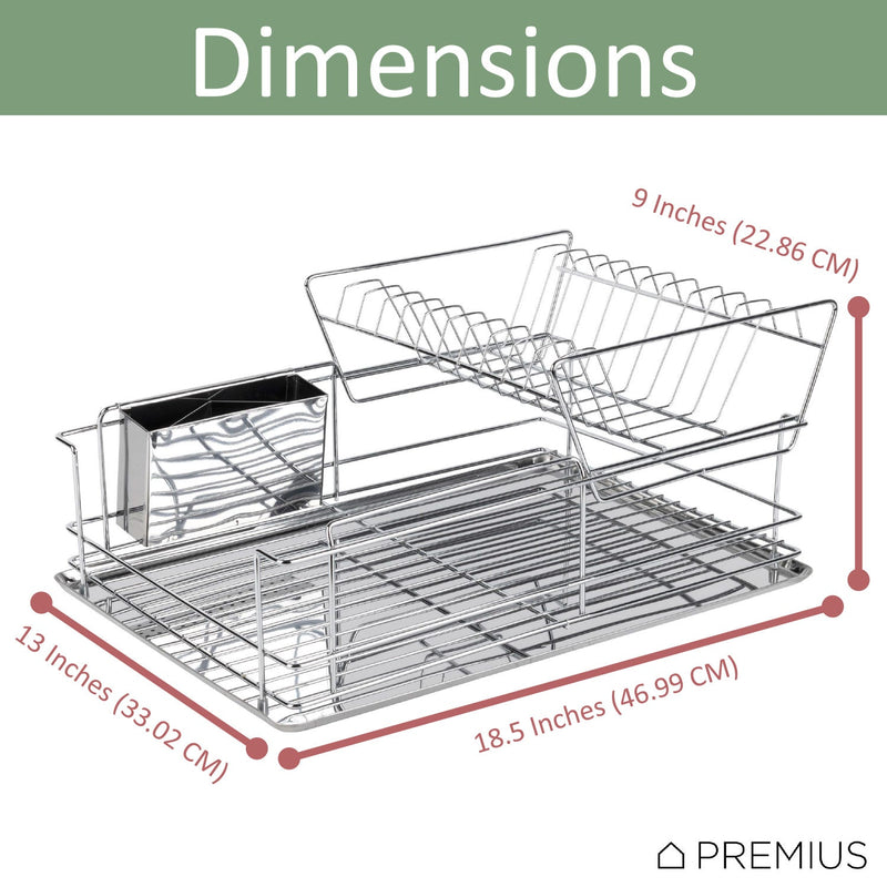 Premius 2 Tier Chrome Finished Dish Rack, Silver, 18.5x13x9 Inches