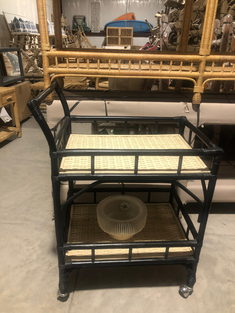 Black Rattan Bar Cart