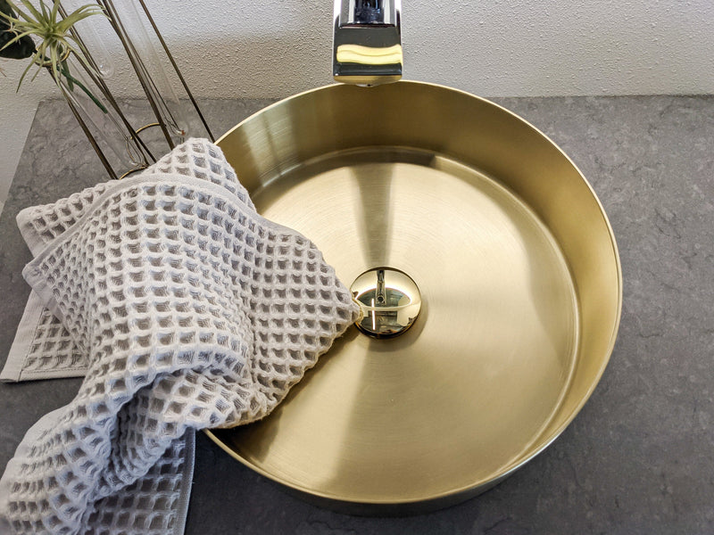 Zeek 14” Gold Round Vessel Bathroom Sink Stainless Steel PVD Nano Tech Coating ZN-G144