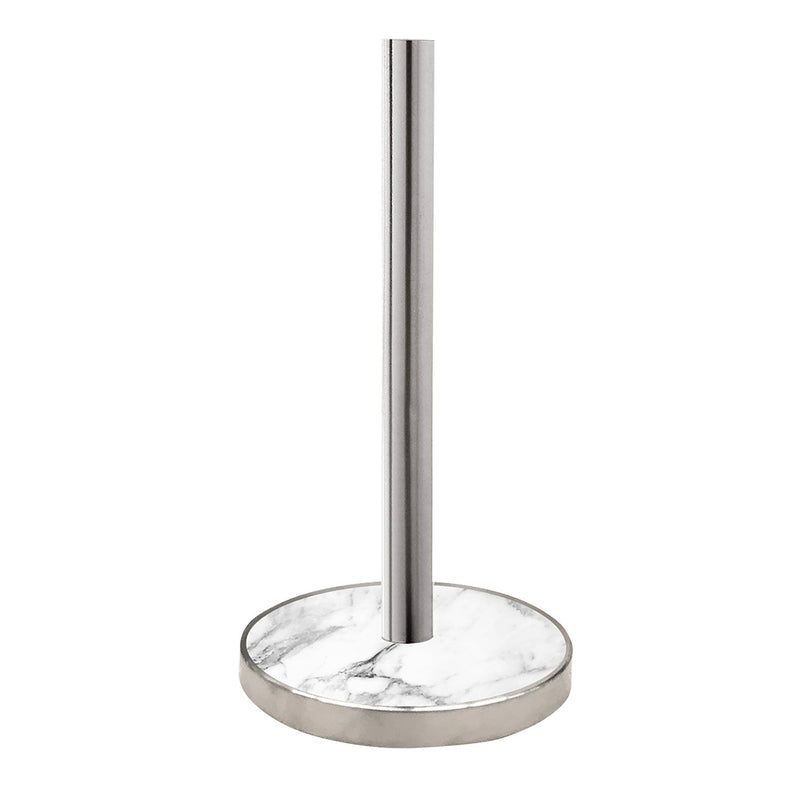 PREMIUS Round Paper Towel Holder With White Glass Marble Design Base, Satin Polish