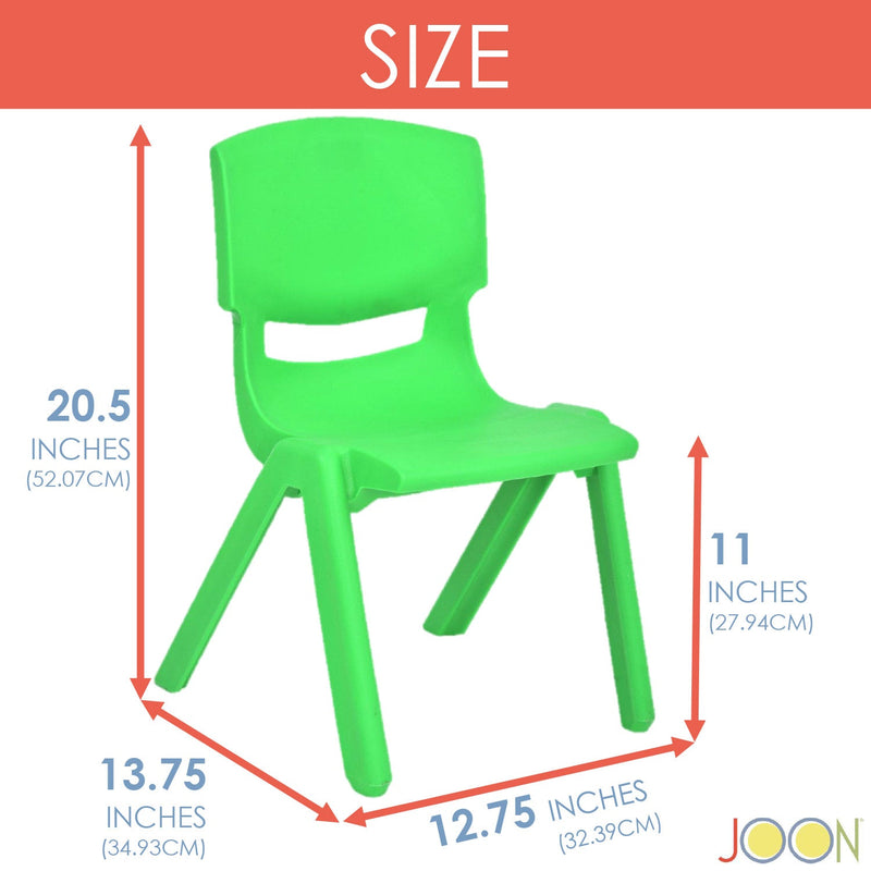 JOON Stackable Plastic Kids Learning Chairs, Green, 20.5x12.75X11 Inches, 2-Pack (Pack of 2)