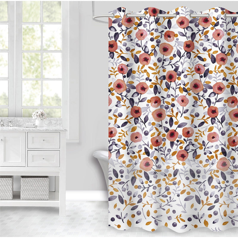 PREMIUS PEVA Grommet Shower Curtain, Floral Cosmos, 70x72 Inches