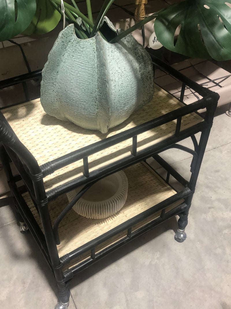 Black Rattan Bar Cart