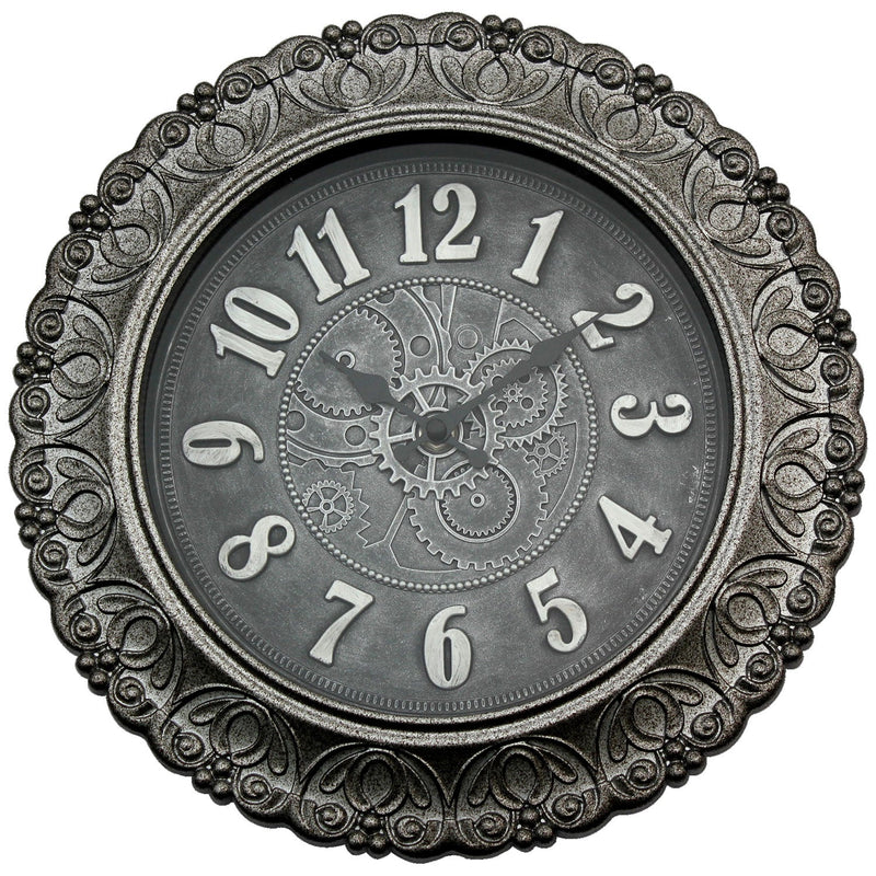 PREMIUS Industrial Style Decorative Wall Clock, Silver, 12 Inches