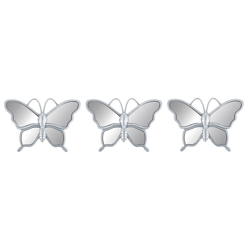 Premius 3 Piece Butterfly Mirror Set Wall Decor, Silver,10 Inches, 30 Inches Overall