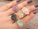 Raw healing stone rings wire wrapped - Adjustable gold ring