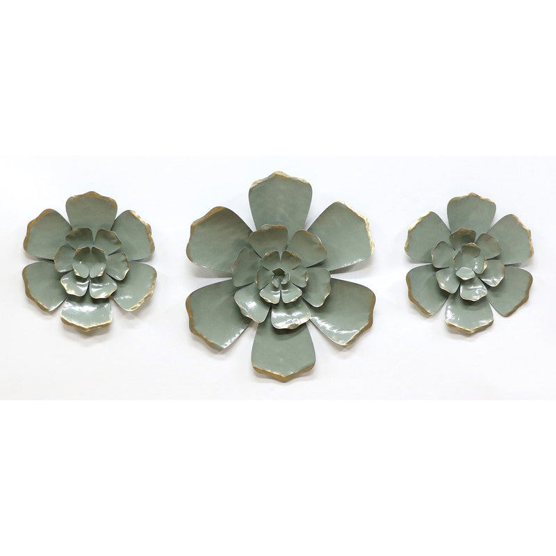 PREMIUS 3 Piece Mixed Metal Floral Wall Decor Sets, Green, 31x14 Inches