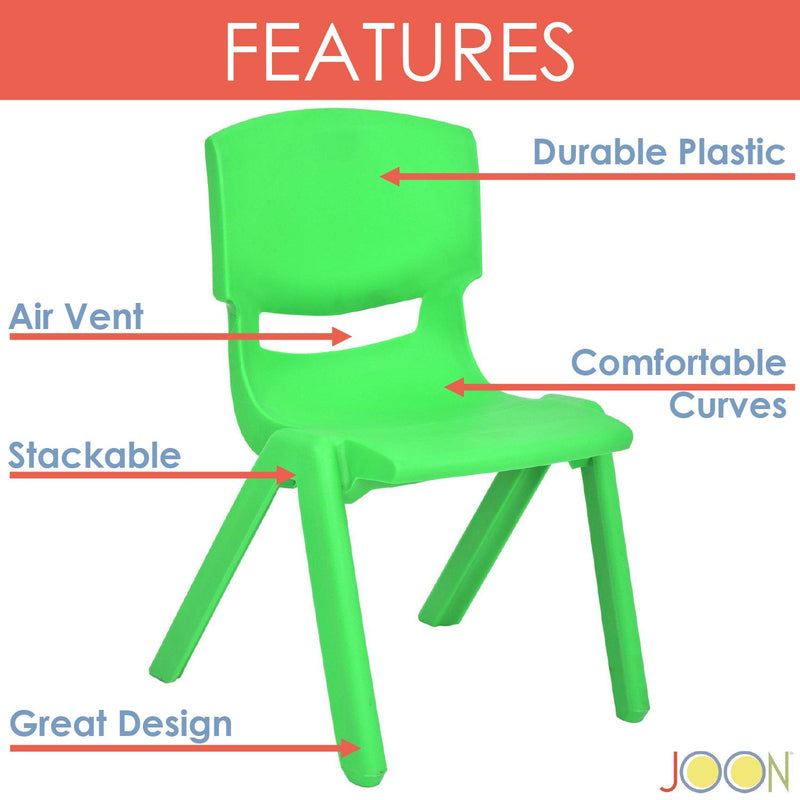 JOON Stackable Plastic Kids Learning Chairs, Green, 20.5x12.75X11 Inches, 2-Pack (Pack of 2)