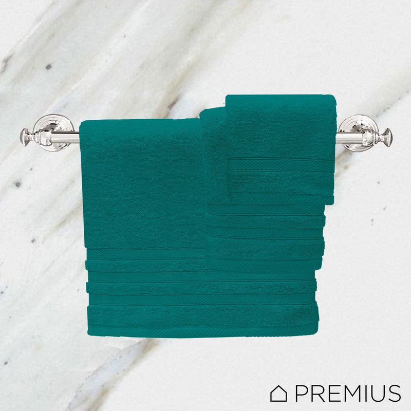 Premius Premium 6-Piece Combed Cotton Bath Towel Set, Teal Green