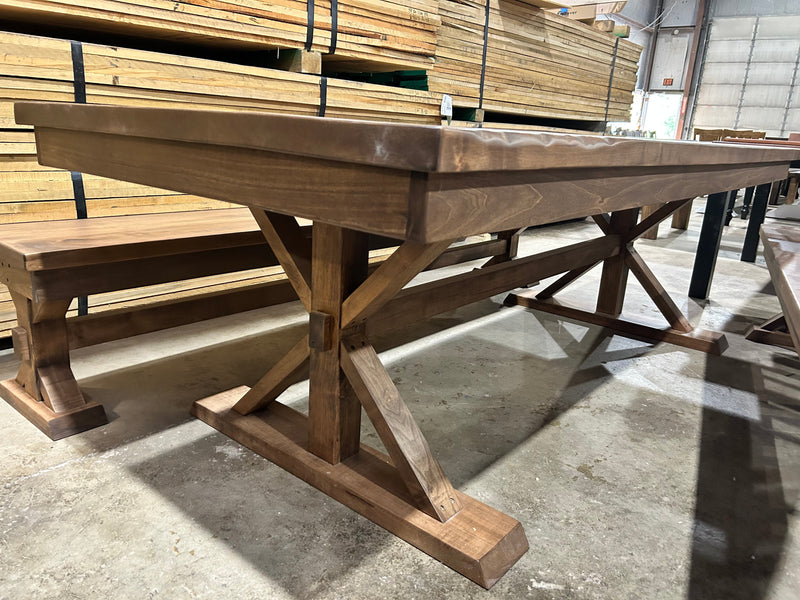 Trestle X Farmhouse Dining Table with Beam