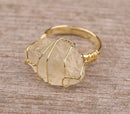 Raw healing stone rings wire wrapped - Adjustable gold ring