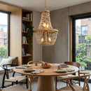 Modern Beaded Basket Weathered Wood 4-Light Chandelier