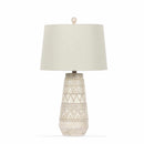 Tan and Cream Resin Lamp with White Linen Table Lamp - Clearance