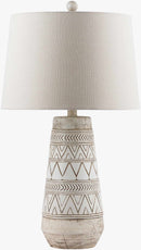 Tan and Cream Resin Lamp with White Linen Table Lamp - Clearance