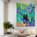 Impressionistic decorbites irises cat tapestry bedroom wall art