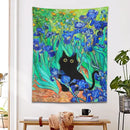 Impressionistic decorbites irises cat tapestry bedroom wall art