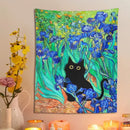 Impressionistic decorbites irises cat tapestry bedroom wall art