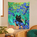 Impressionistic decorbites irises cat tapestry bedroom wall art