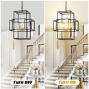 Industrial 4 Light Hanging Lights Black Lantern Pendant for Dining Room