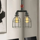 Industrial aged silver & black wire guard ceiling light dining room