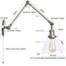 Industrial antique brass adjustable wall sconce bedroom led light