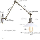 Industrial antique brass adjustable wall sconce bedroom led light
