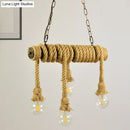 DecorBites™ Industrial Style Island Lamp with Rope and 4 Lights - Open Bulb Hanging Light for Dining Room in Beige