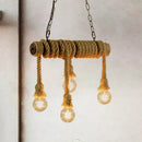 DecorBites™ Industrial Style Island Lamp with Rope and 4 Lights - Open Bulb Hanging Light for Dining Room in Beige