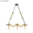 Industrial beige rope pendant with exposed bulbs for dining room