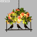 Industrial birdcage island pendant with roses – kitchen dining room