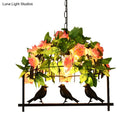 Industrial birdcage island pendant with roses – kitchen dining room