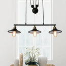 Industrial black 3-bulb pulley island pendant light for kitchens