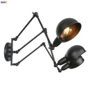 Industrial black 3 head adjustable wall sconce bedroom light