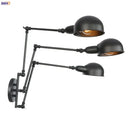 Industrial black 3 head adjustable wall sconce bedroom light